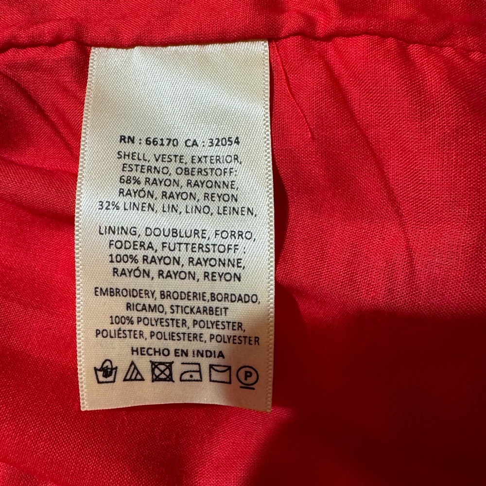 Anthropologie Akemi + Kin Red Sleeveless Embroidered Shift Dress Linen Blend M - Picture 6 of 8